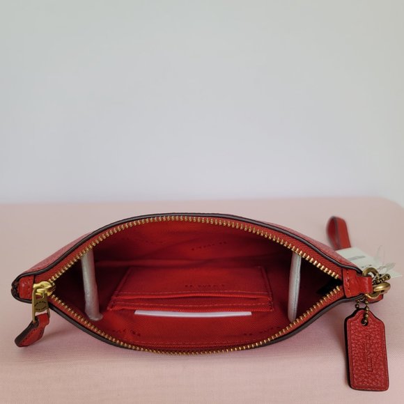 COACH Small Wristlet in Polished PebbleD Leather- Sport Red⭐ - Picture 14 of 16